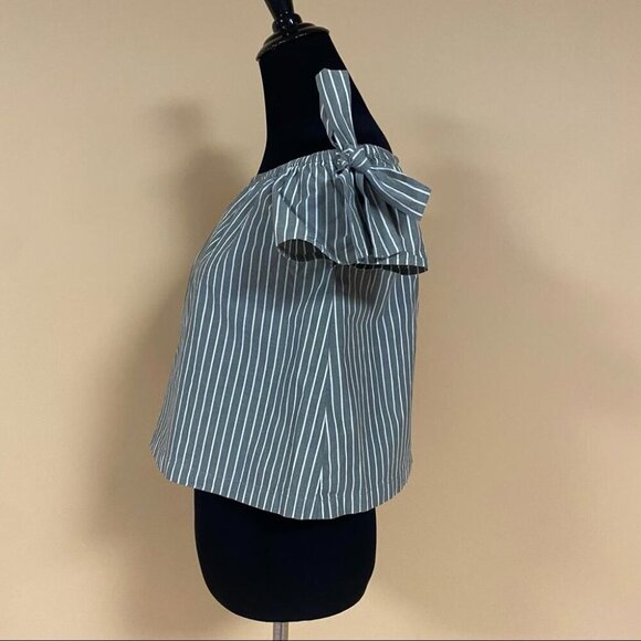 5/$20 Lush Green White Stripe Off the Shoulder Cotton Blouse Top Bows Sz XS - Picture 7 of 10